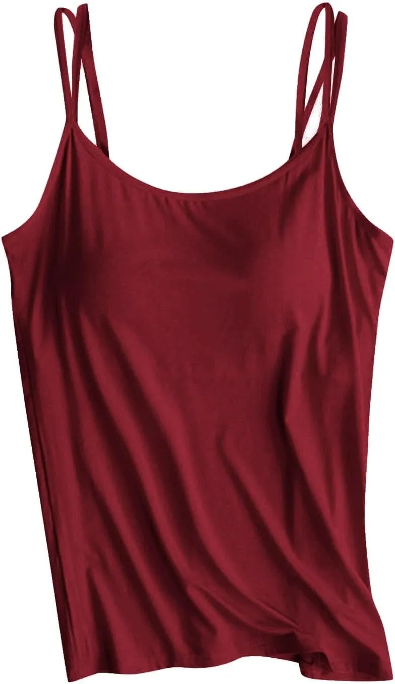 Women Shelf Bra Camisoles Tops Adjustable Strap Camis Tanks Stretch Cotton Layering Undershirts