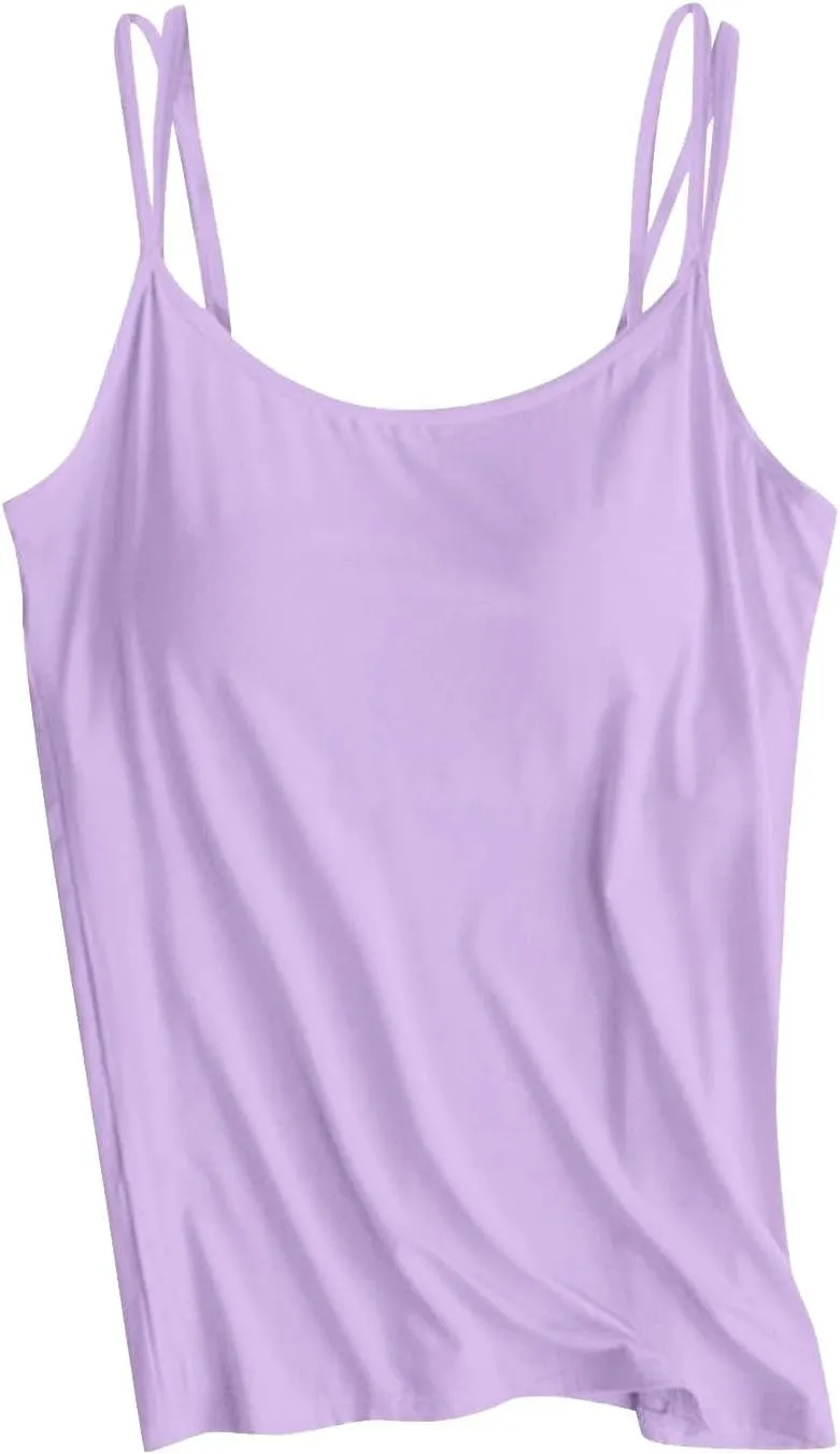 Women Shelf Bra Camisoles Tops Adjustable Strap Camis Tanks Stretch Cotton Layering Undershirts