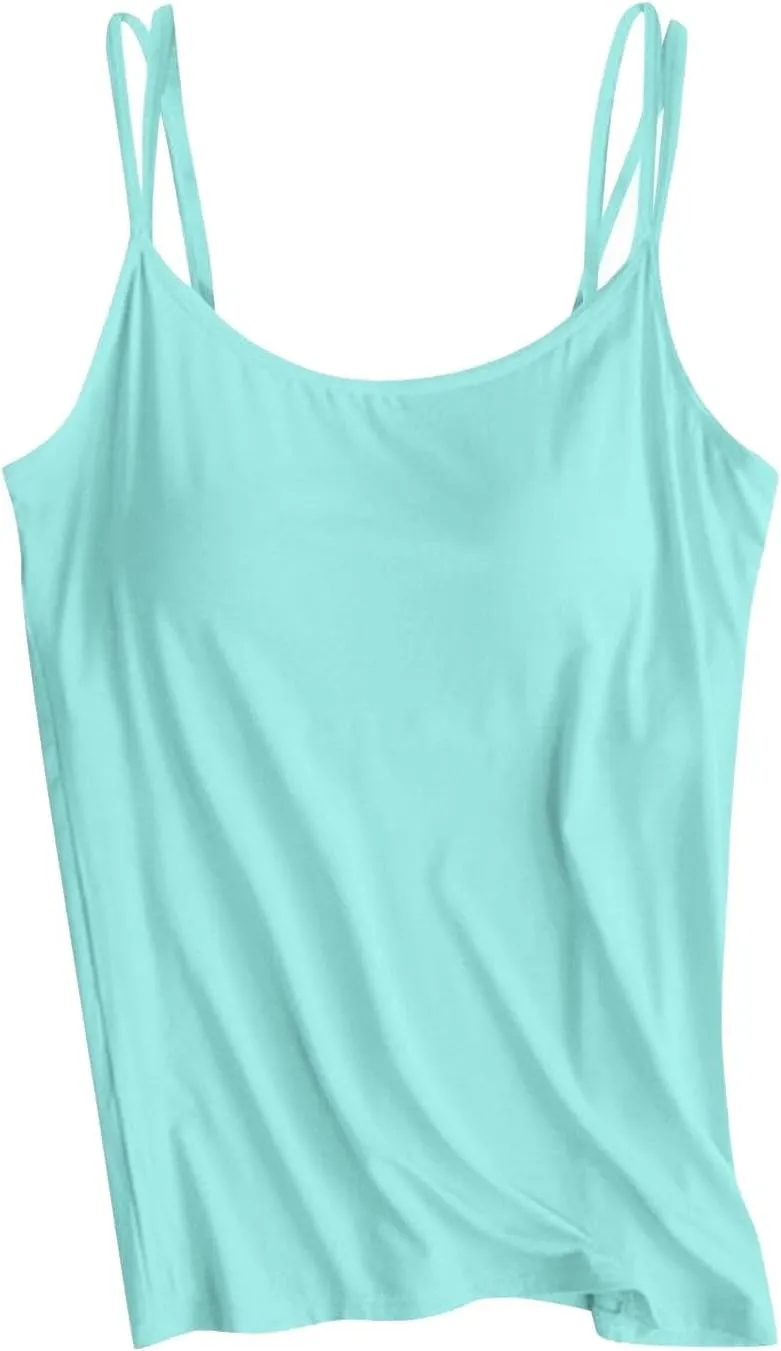 Women Shelf Bra Camisoles Tops Adjustable Strap Camis Tanks Stretch Cotton Layering Undershirts