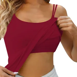 Women Shelf Bra Camisoles Tops Adjustable Strap Camis Tanks Stretch Cotton Layering Undershirts