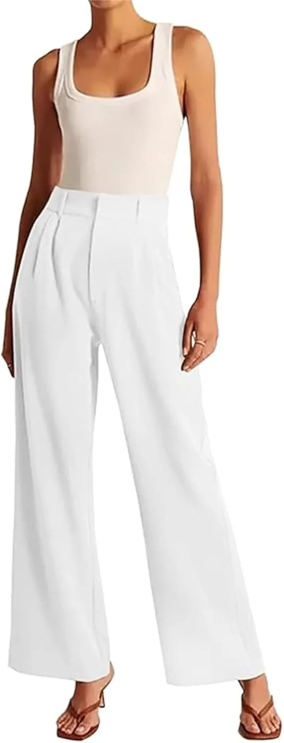 Women Wide Leg Trousers Effortless Tailored Wide Leg Pants Summer High Waist Casual Dress Pants Flowy Palazzo Pants