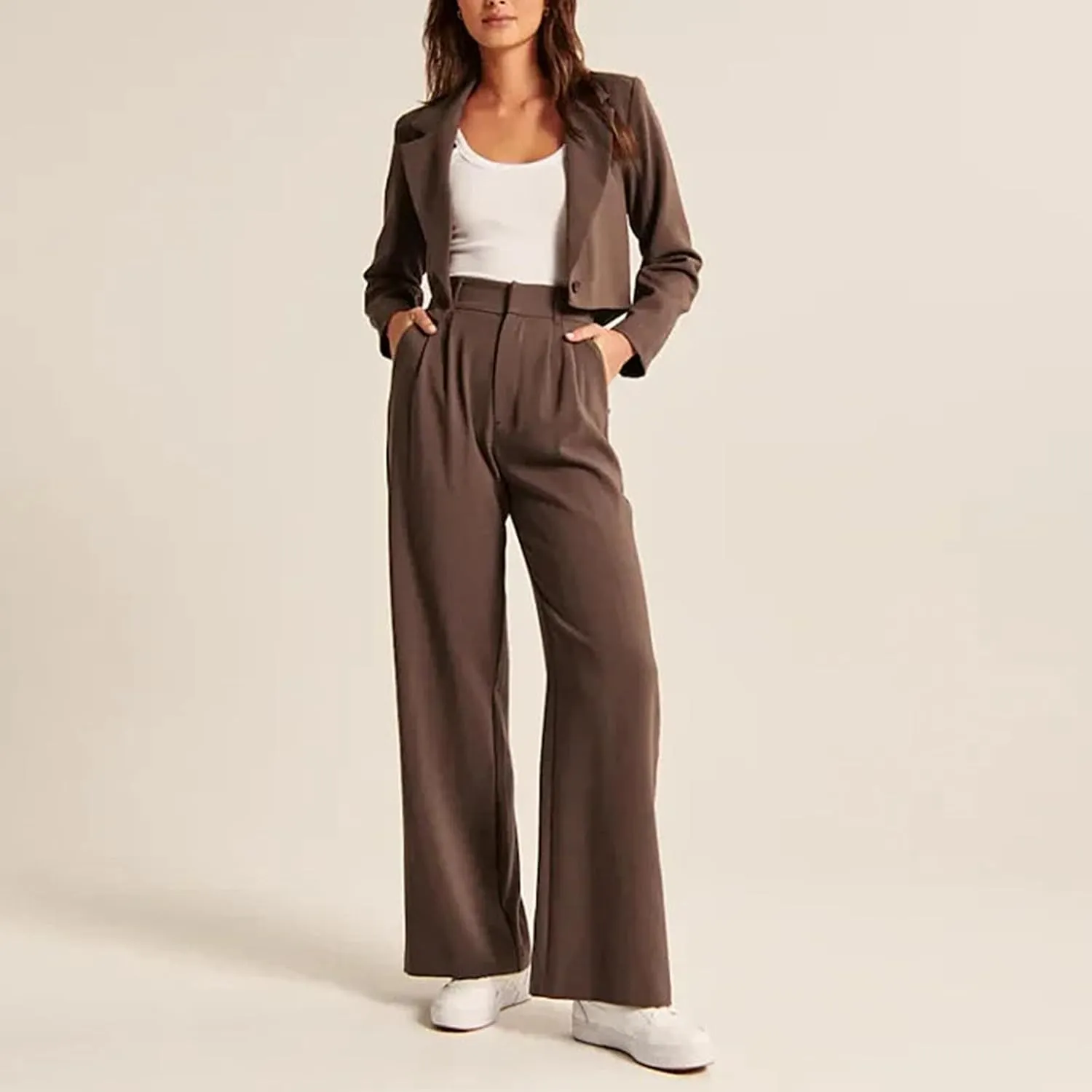 Women Wide Leg Trousers Effortless Tailored Wide Leg Pants Summer High Waist Casual Dress Pants Flowy Palazzo Pants