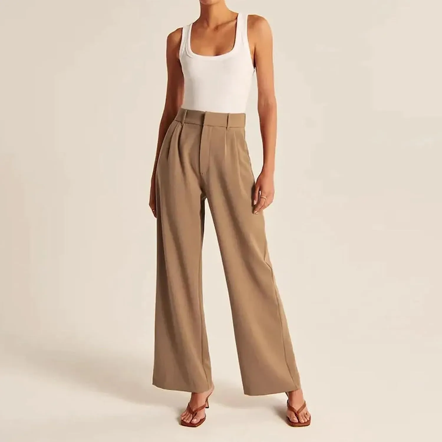 Women Wide Leg Trousers Effortless Tailored Wide Leg Pants Summer High Waist Casual Dress Pants Flowy Palazzo Pants