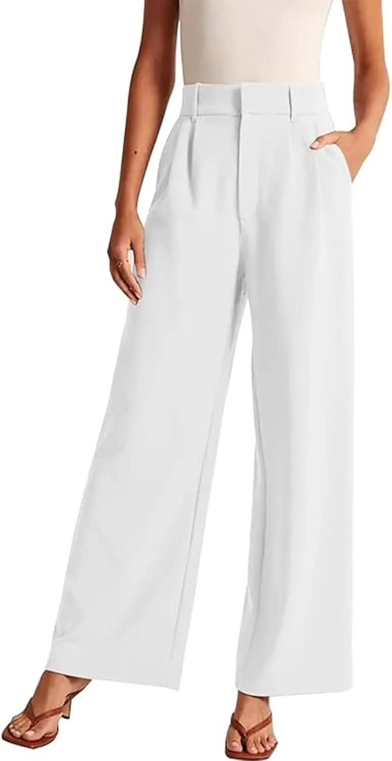 Women Wide Leg Trousers Effortless Tailored Wide Leg Pants Summer High Waist Casual Dress Pants Flowy Palazzo Pants