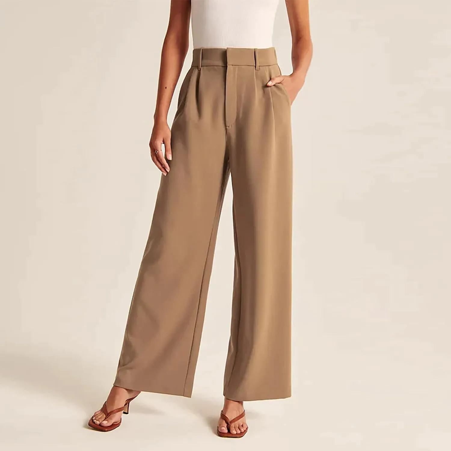 Women Wide Leg Trousers Effortless Tailored Wide Leg Pants Summer High Waist Casual Dress Pants Flowy Palazzo Pants