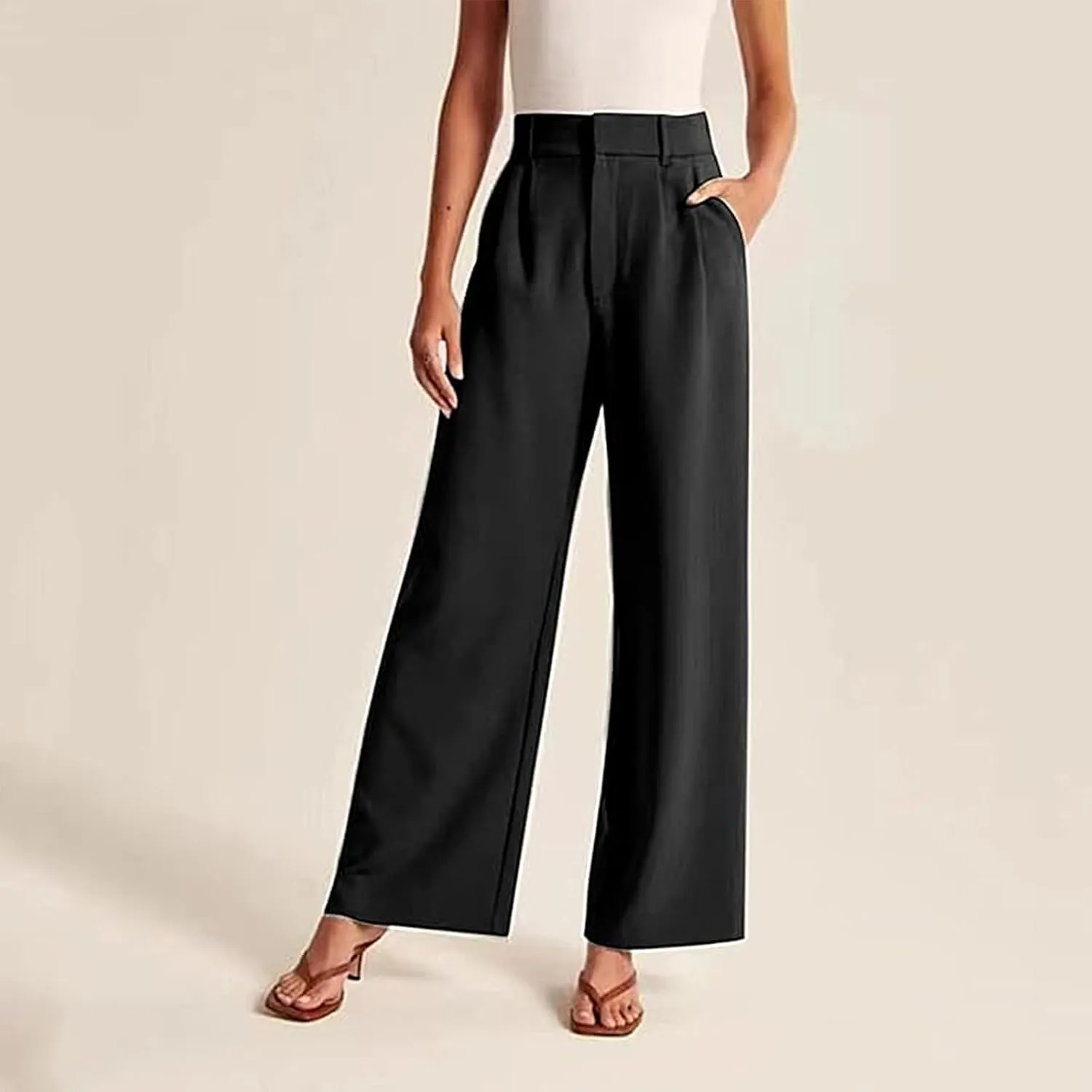 Women Wide Leg Trousers Effortless Tailored Wide Leg Pants Summer High Waist Casual Dress Pants Flowy Palazzo Pants
