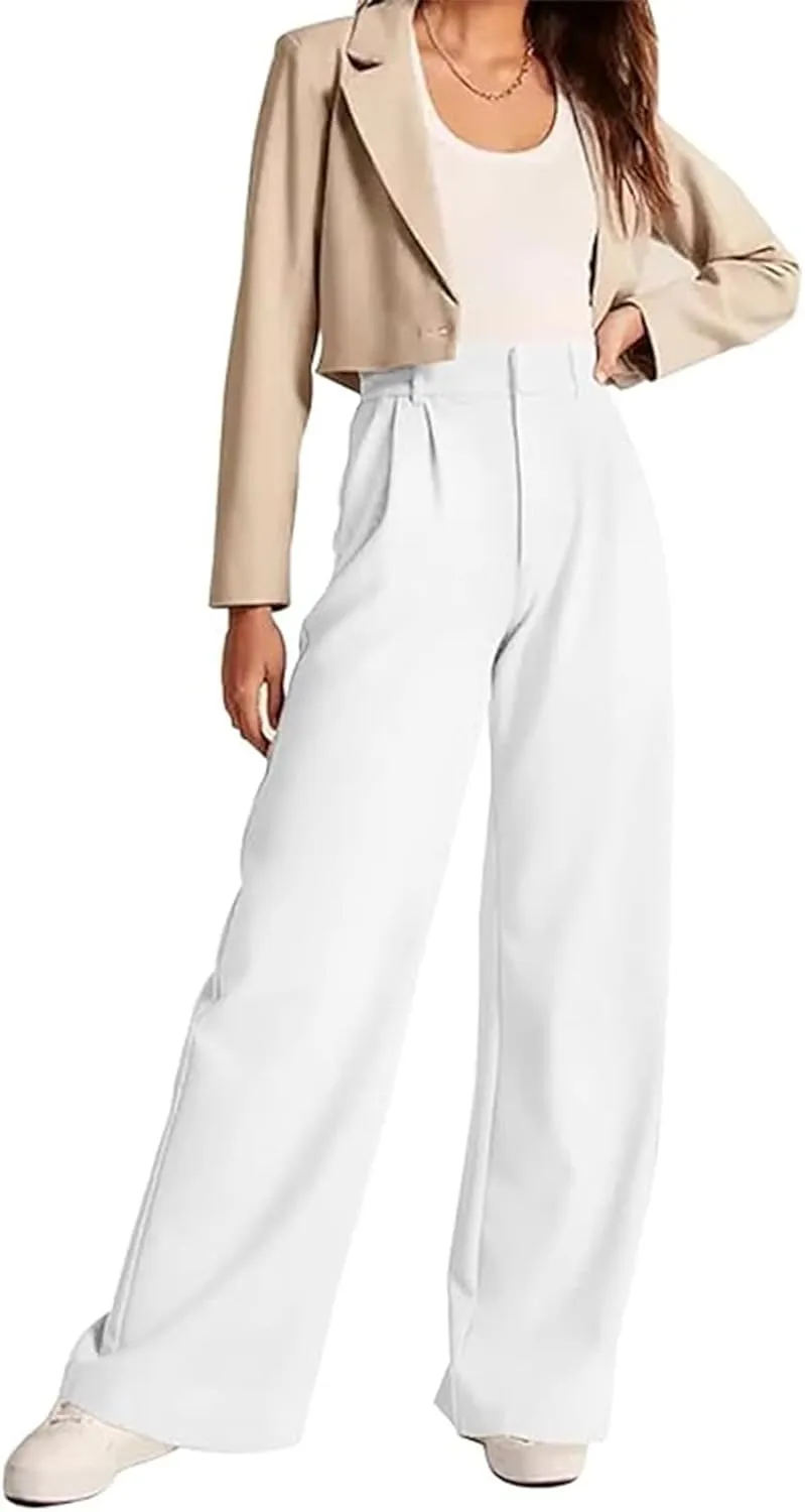 Women Wide Leg Trousers Effortless Tailored Wide Leg Pants Summer High Waist Casual Dress Pants Flowy Palazzo Pants