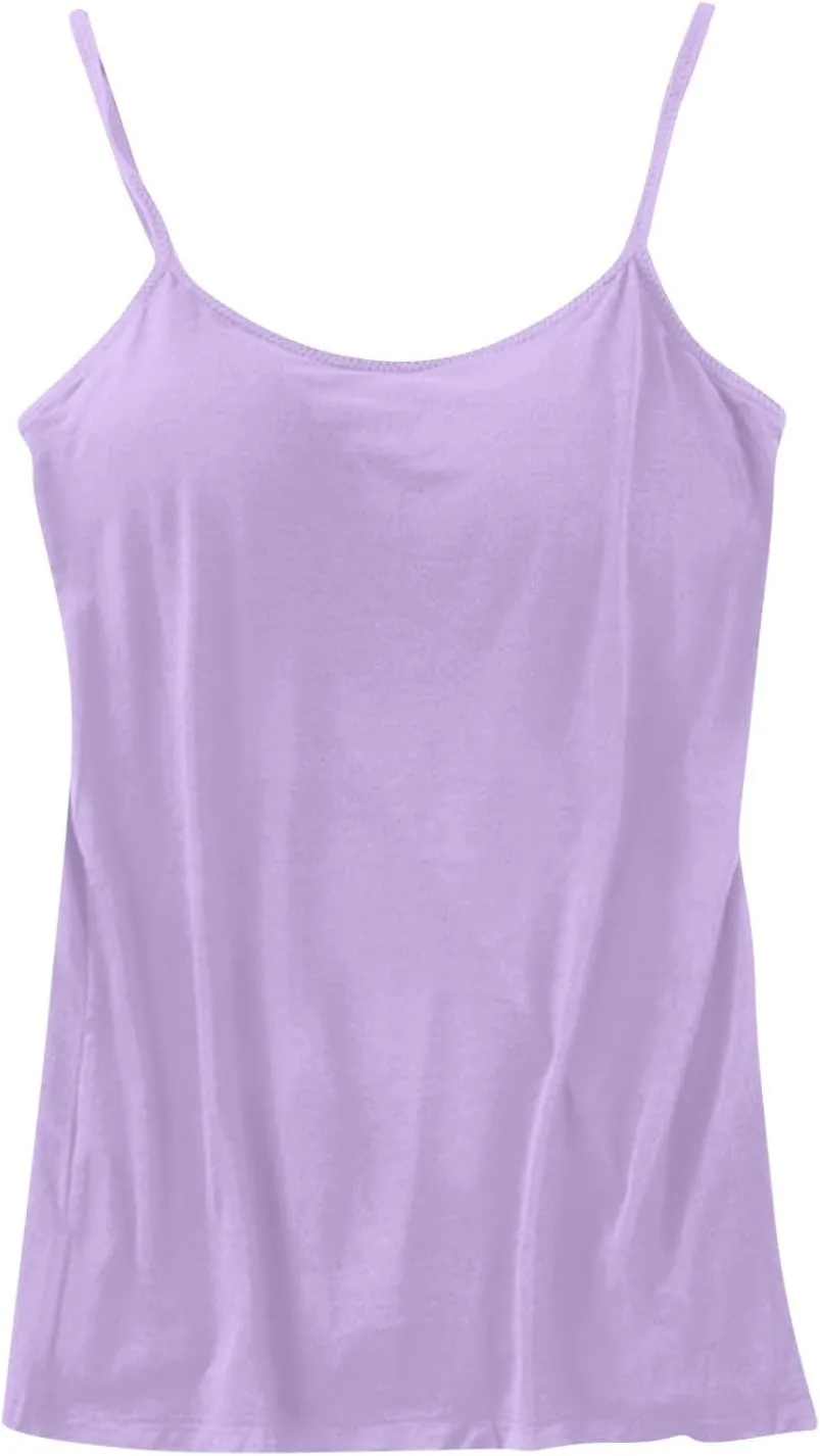 Womens Camisole with Shelf Bra Cotton Undershirts Adjustable Spaghetti Strap Tank Tops Basic Layer Camis