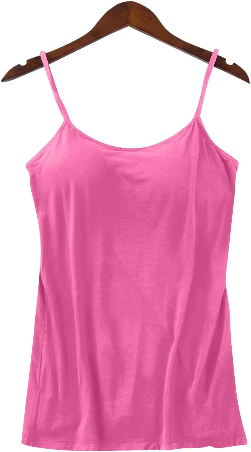 Womens Camisole with Shelf Bra Cotton Undershirts Adjustable Spaghetti Strap Tank Tops Basic Layer Camis