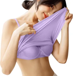 Womens Camisole with Shelf Bra Cotton Undershirts Adjustable Spaghetti Strap Tank Tops Basic Layer Camis