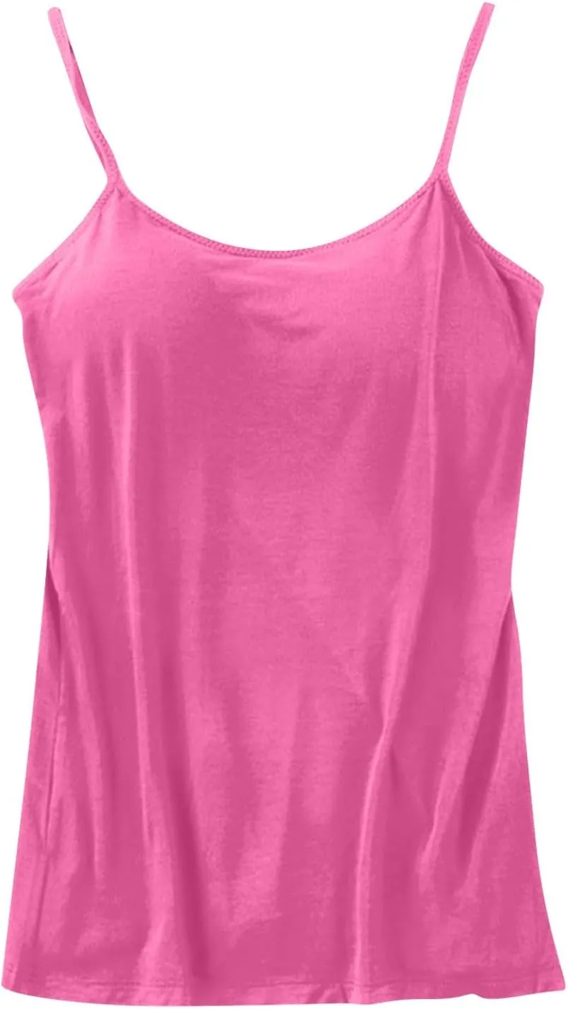 Womens Camisole with Shelf Bra Cotton Undershirts Adjustable Spaghetti Strap Tank Tops Basic Layer Camis