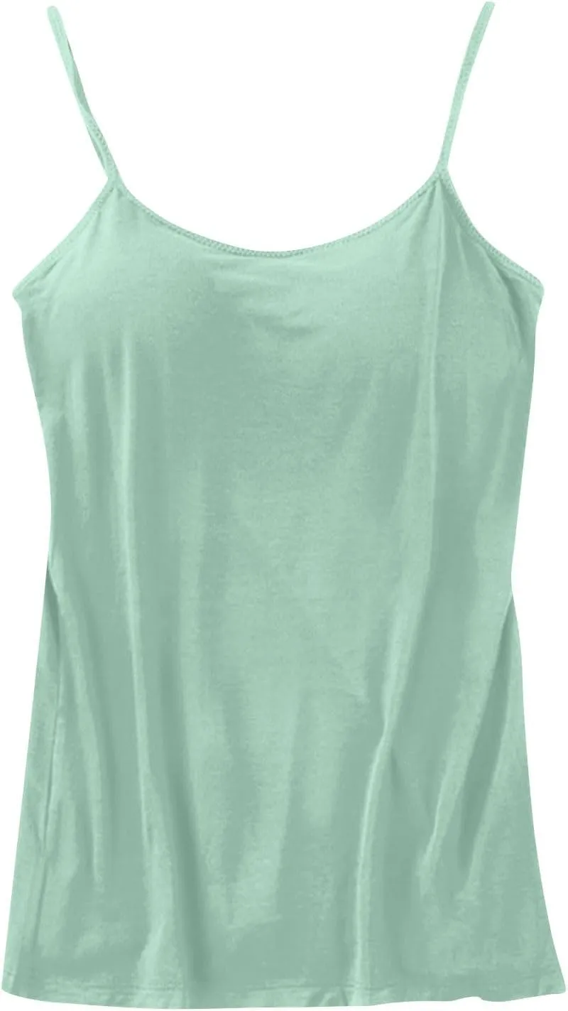 Womens Camisole with Shelf Bra Cotton Undershirts Adjustable Spaghetti Strap Tank Tops Basic Layer Camis