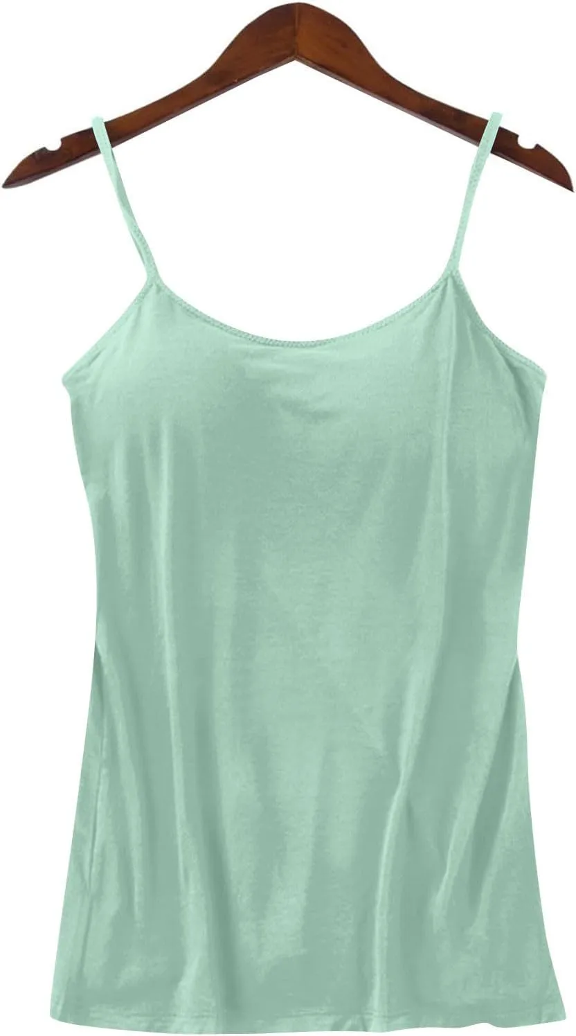 Womens Camisole with Shelf Bra Cotton Undershirts Adjustable Spaghetti Strap Tank Tops Basic Layer Camis