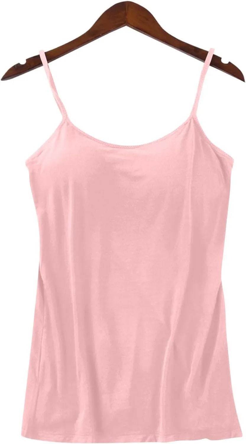 Womens Camisole with Shelf Bra Cotton Undershirts Adjustable Spaghetti Strap Tank Tops Basic Layer Camis