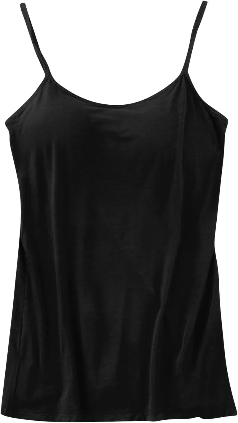 Womens Camisole with Shelf Bra Cotton Undershirts Adjustable Spaghetti Strap Tank Tops Basic Layer Camis