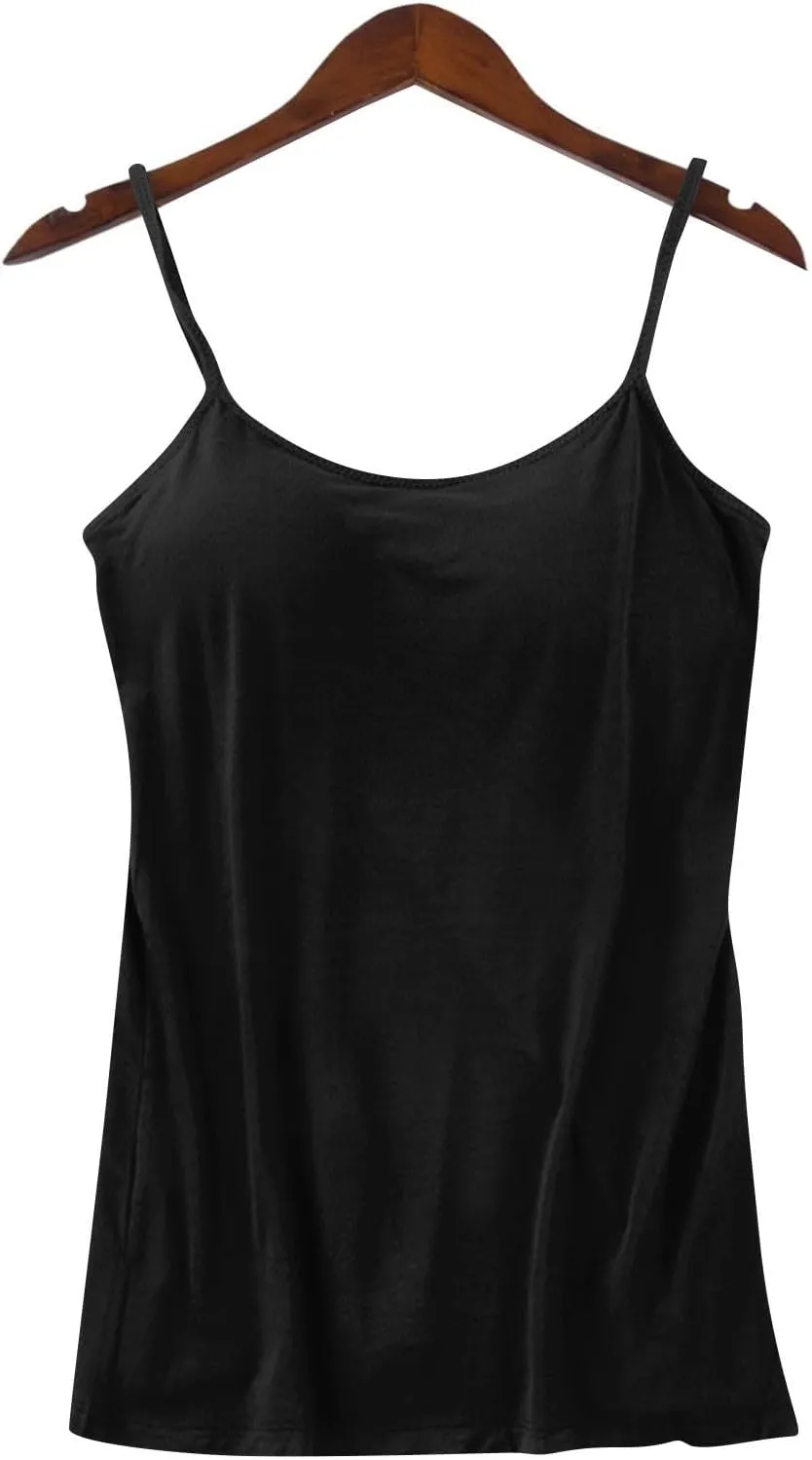 Womens Camisole with Shelf Bra Cotton Undershirts Adjustable Spaghetti Strap Tank Tops Basic Layer Camis