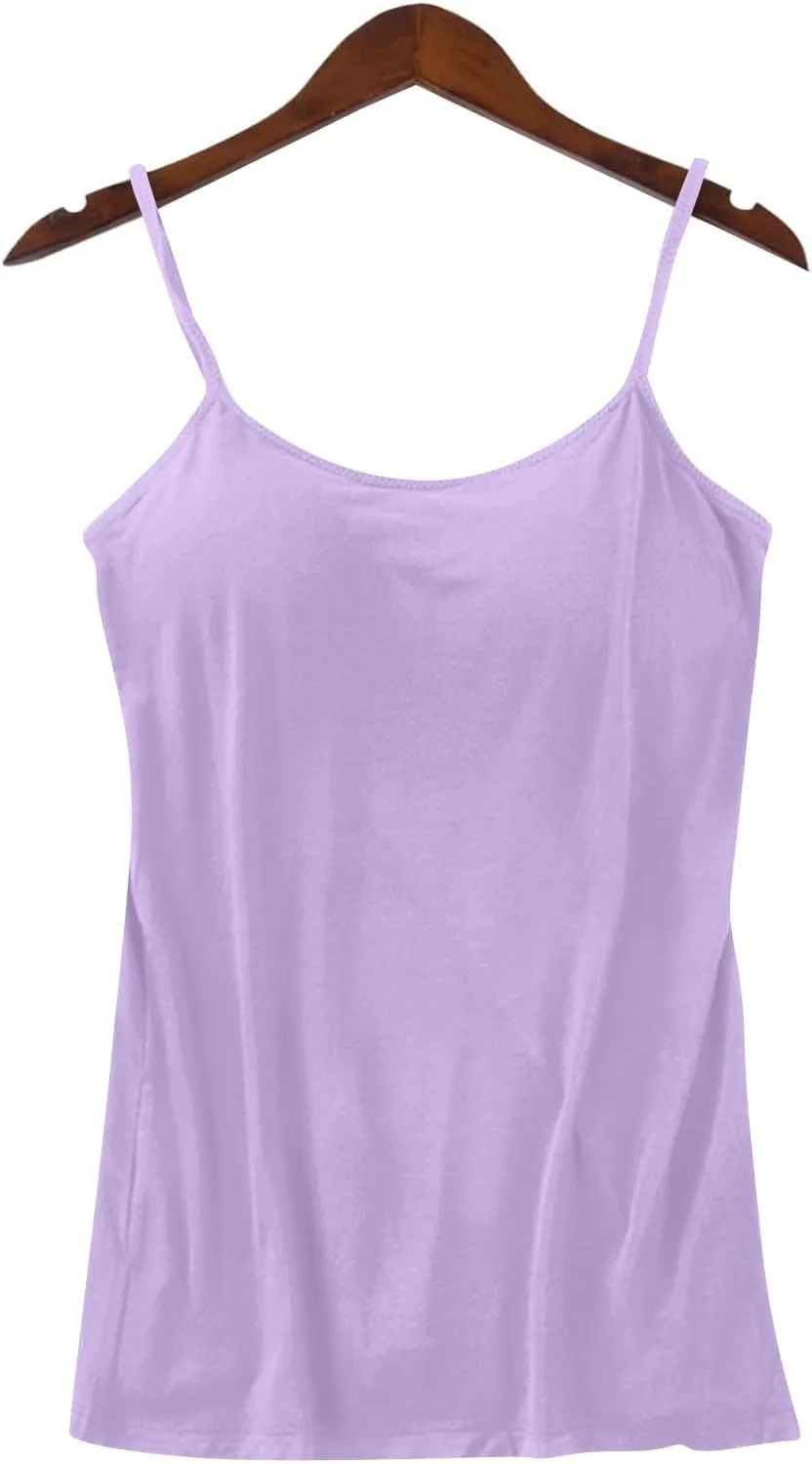 Womens Camisole with Shelf Bra Cotton Undershirts Adjustable Spaghetti Strap Tank Tops Basic Layer Camis