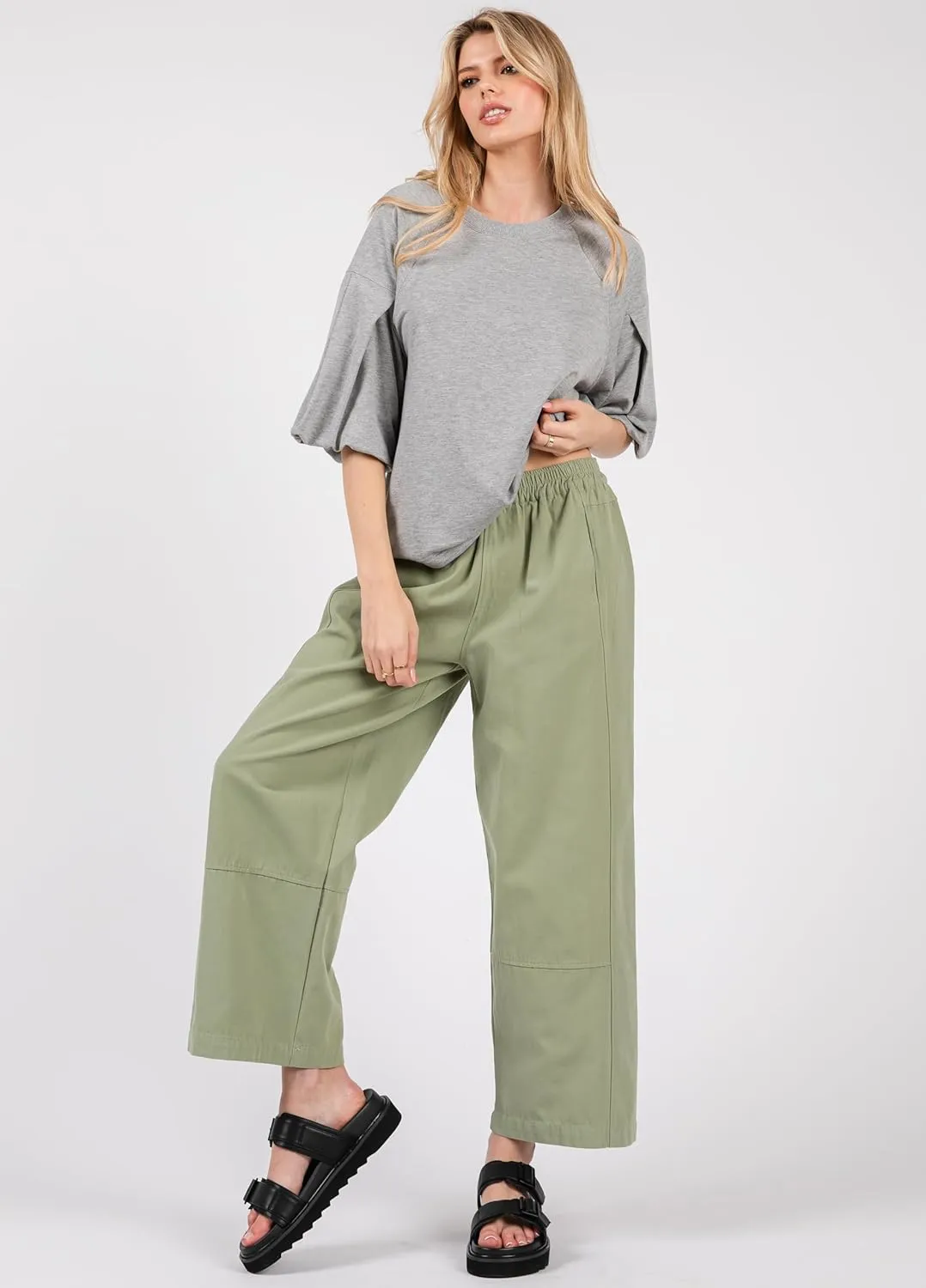Women's Casual Cotton Linen Pants - Elastic Waist Relax Fit Lantern Trousers for Summer and Fall