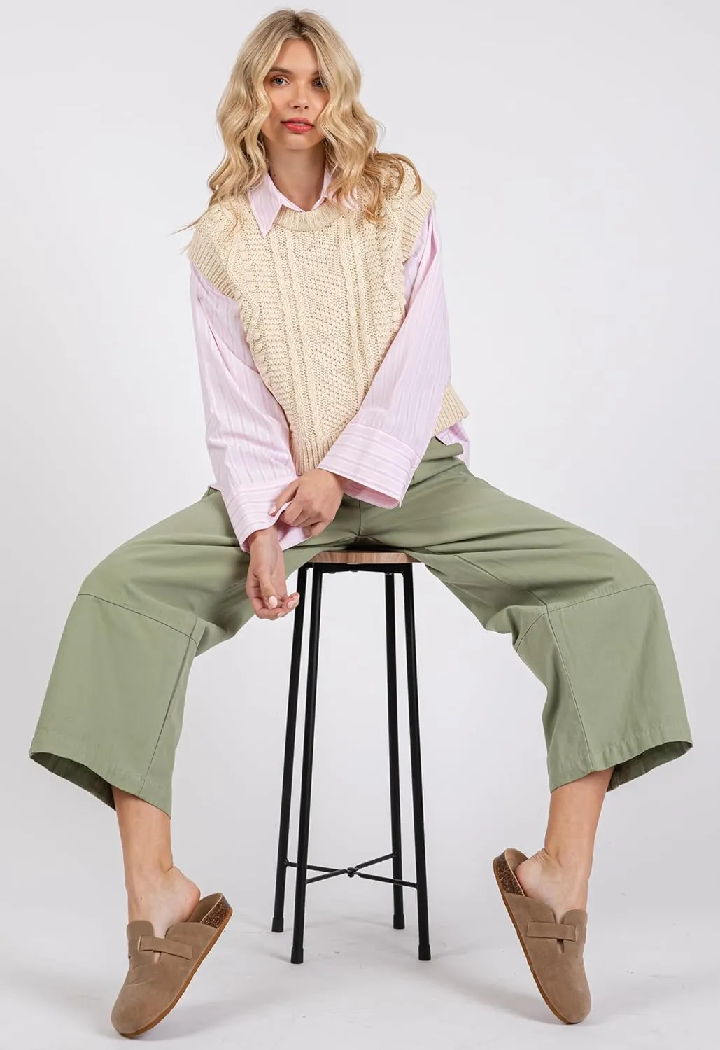 Women's Casual Cotton Linen Pants - Elastic Waist Relax Fit Lantern Trousers for Summer and Fall