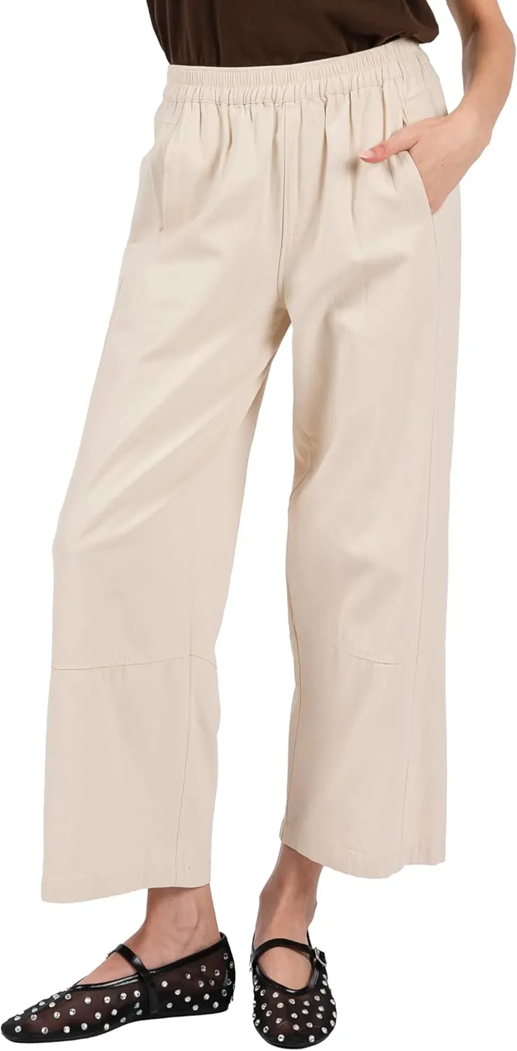 Women's Casual Cotton Linen Pants - Elastic Waist Relax Fit Lantern Trousers for Summer and Fall