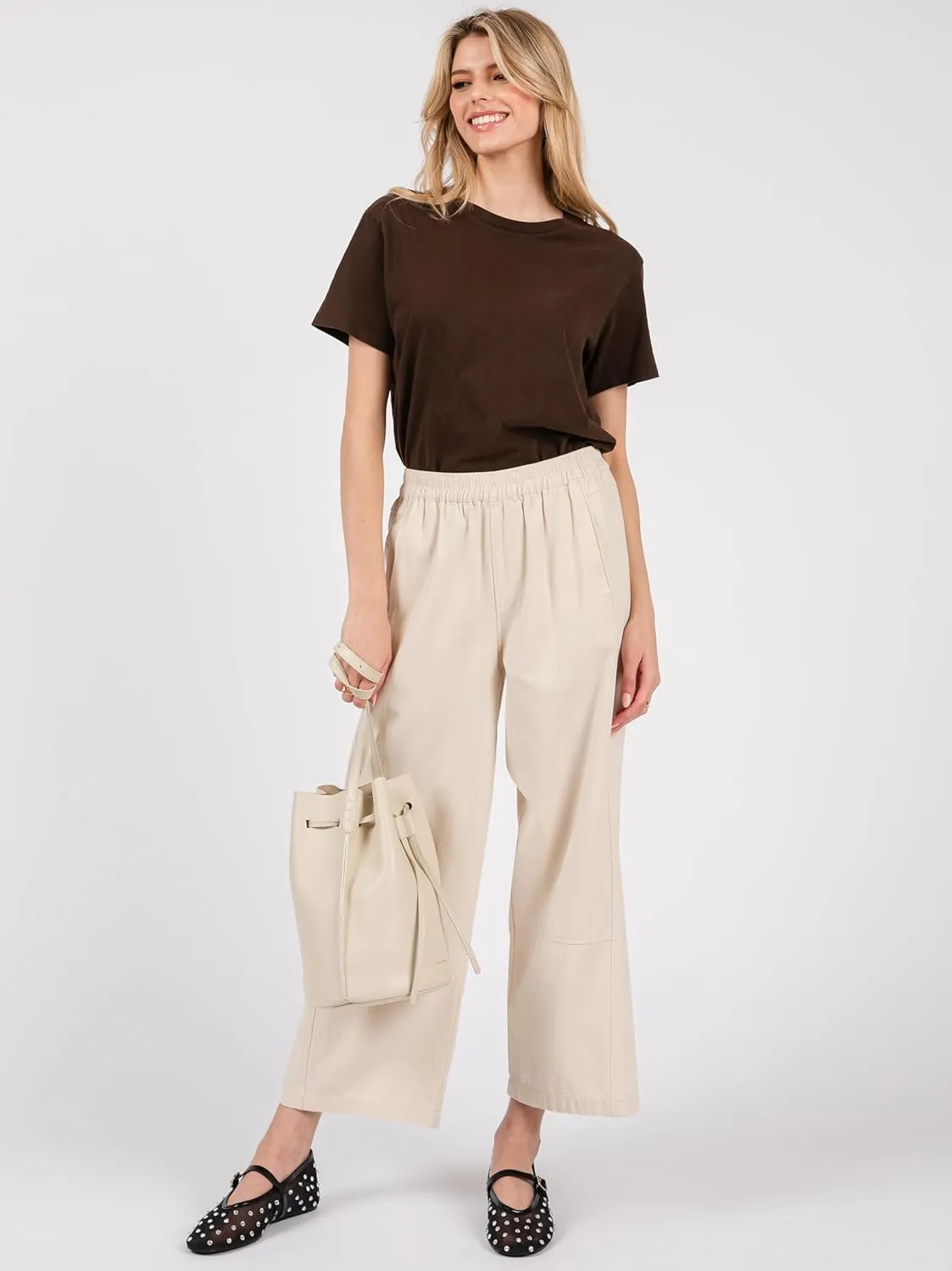 Women's Casual Cotton Linen Pants - Elastic Waist Relax Fit Lantern Trousers for Summer and Fall