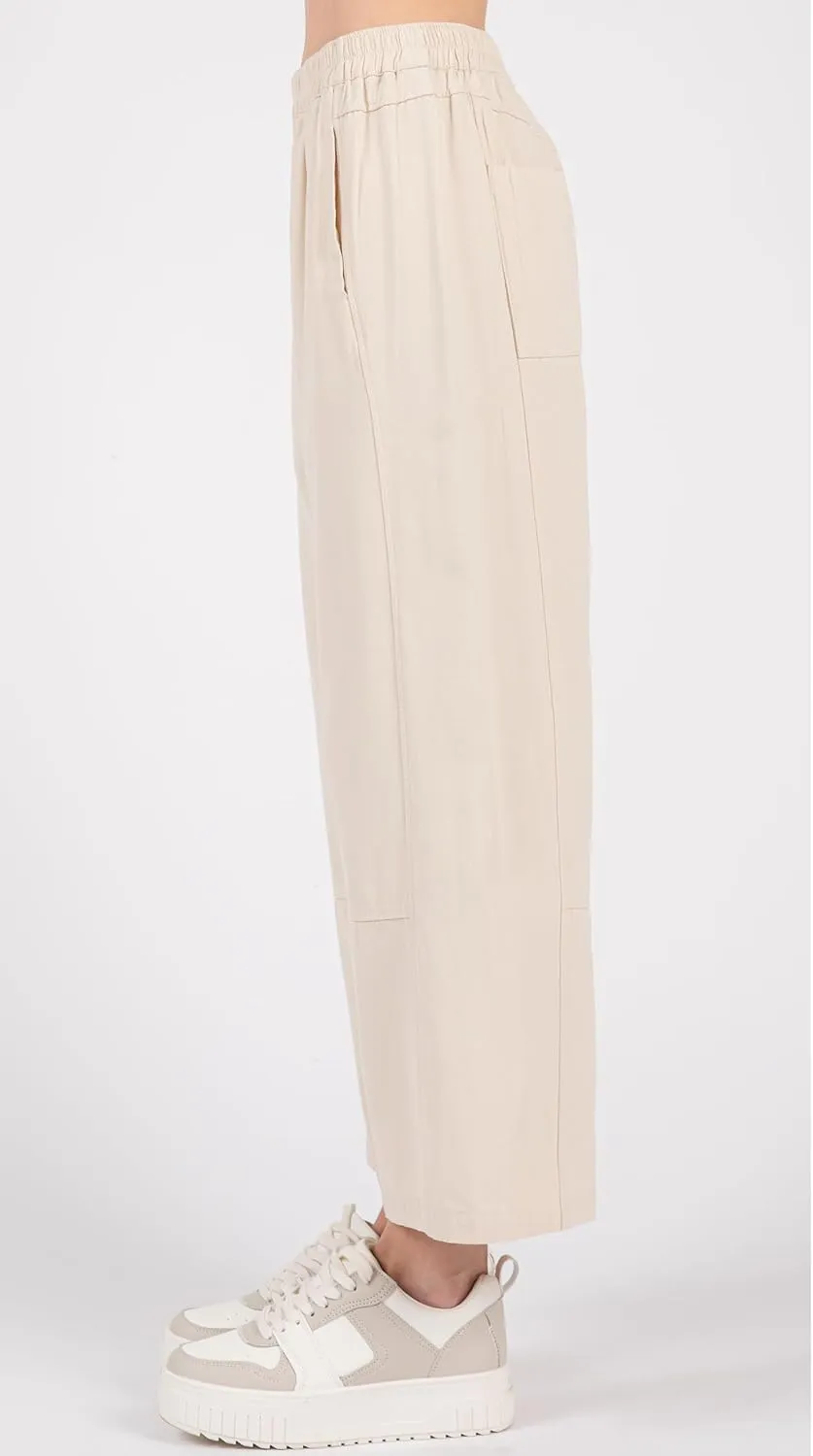 Women's Casual Cotton Linen Pants - Elastic Waist Relax Fit Lantern Trousers for Summer and Fall