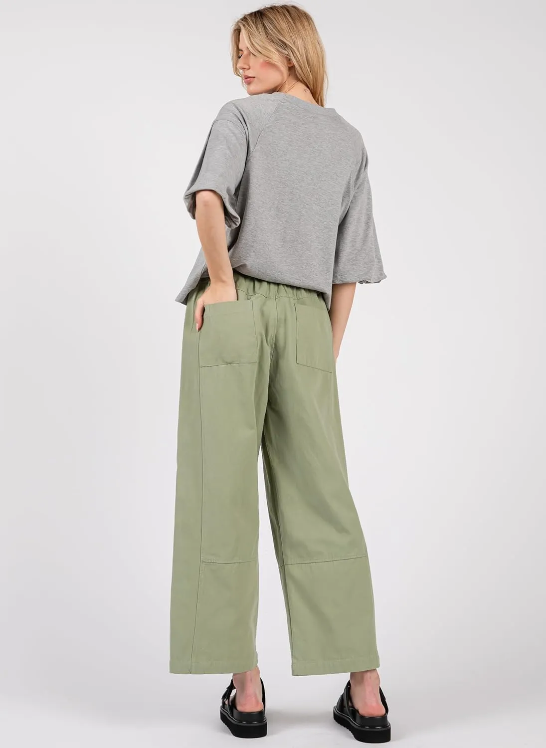 Women's Casual Cotton Linen Pants - Elastic Waist Relax Fit Lantern Trousers for Summer and Fall