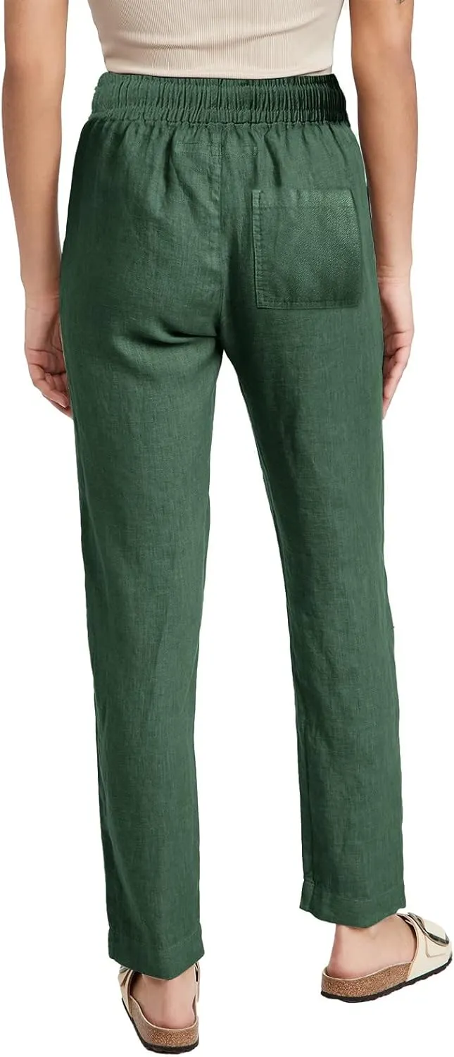 Womens Casual Cotton Linen Pants Lightweight Summer Relax Fit Elastic Waist Plus Size Solid Lounge Long Trousers