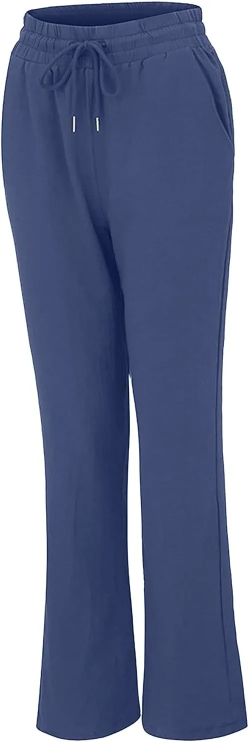 Women's Casual Cotton Linen Pants Summer Relax Fit Elastic Waist Straight Leg Slacks Comfy Solid Lounge Long Trousers