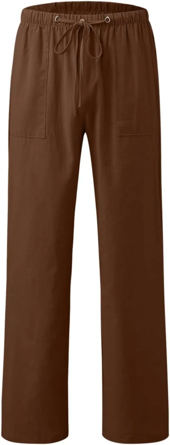 Women's Casual Linen Pants Lightweight Summer Relax Fit Elastic Waist Plus Size Pants Loose Trousers with Pockets