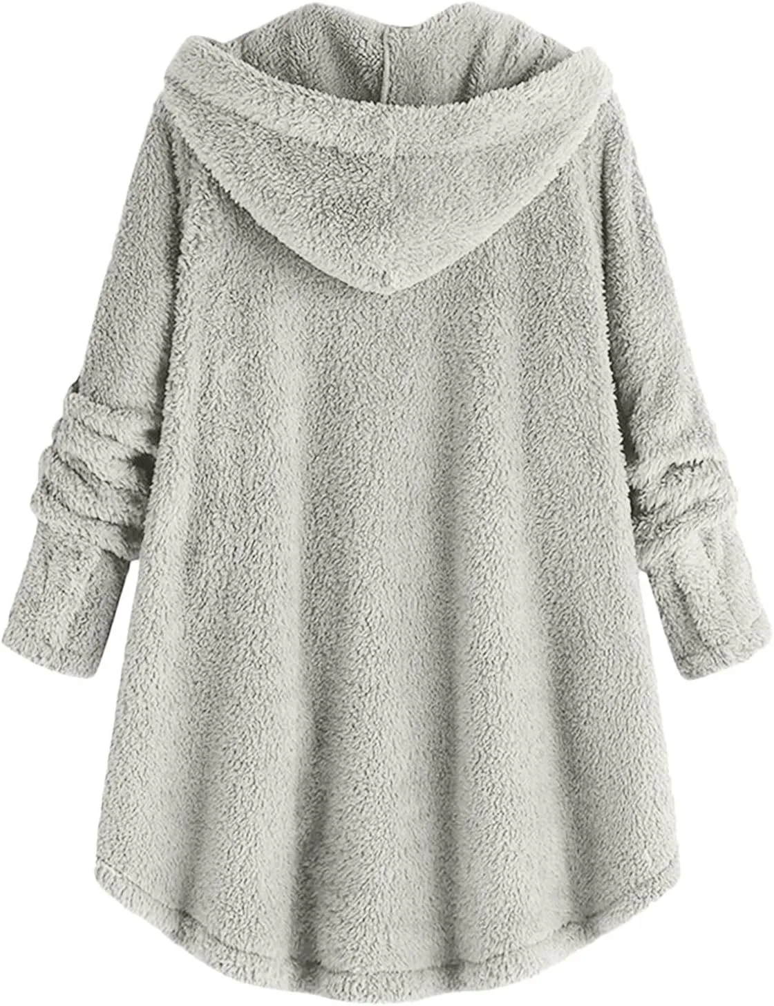 Womens Casual Sherpa Hoodie Jacket Fuzzy Fleece Warm Sweatshirts Button Down Oversized Outerwear Loose Hooded Tops