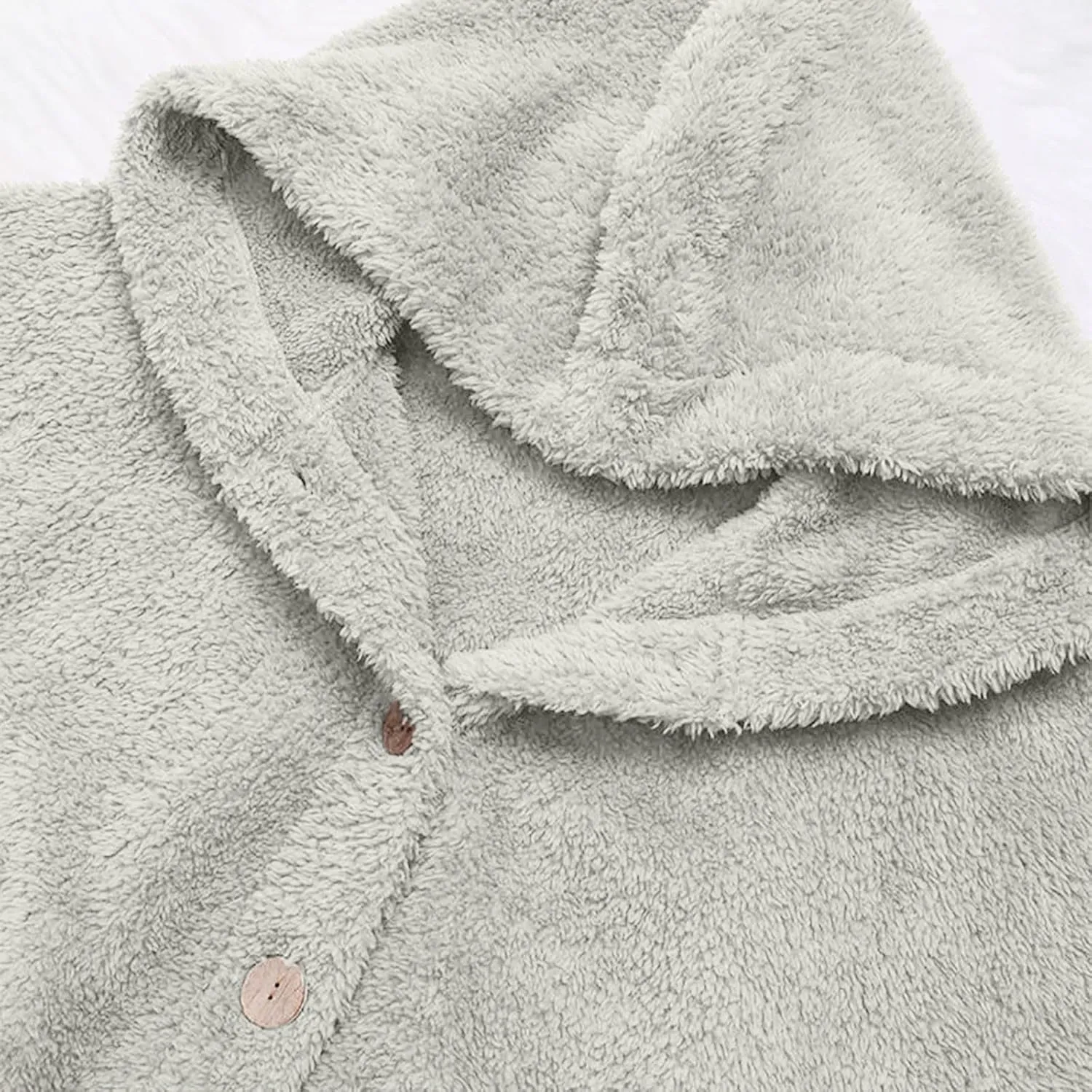 Womens Casual Sherpa Hoodie Jacket Fuzzy Fleece Warm Sweatshirts Button Down Oversized Outerwear Loose Hooded Tops