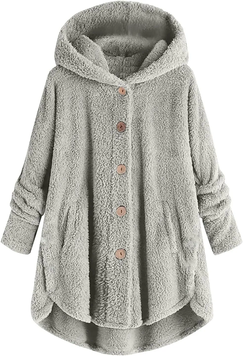 Womens Casual Sherpa Hoodie Jacket Fuzzy Fleece Warm Sweatshirts Button Down Oversized Outerwear Loose Hooded Tops