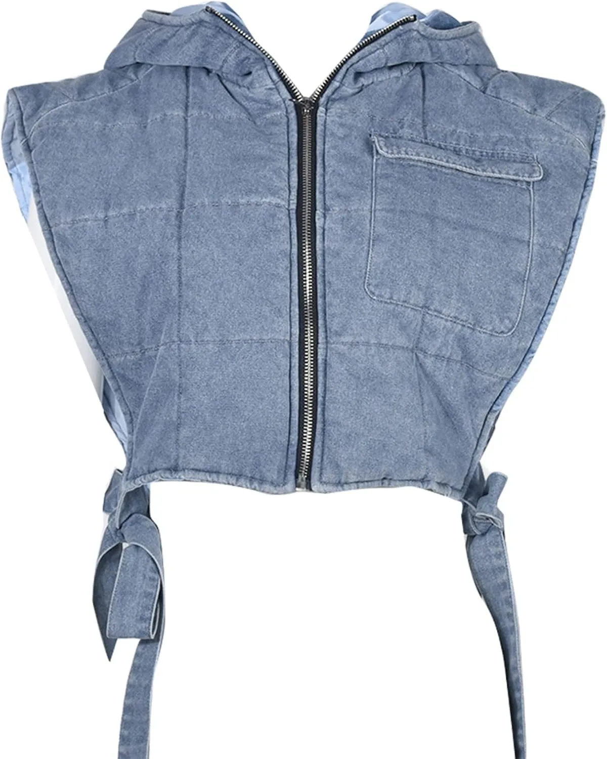 Womens Causal Sleeveless Hooded Denim Vest Zipper Padded Vest Relax Fit Jean Vest Outwear Cropped Vest Jacket