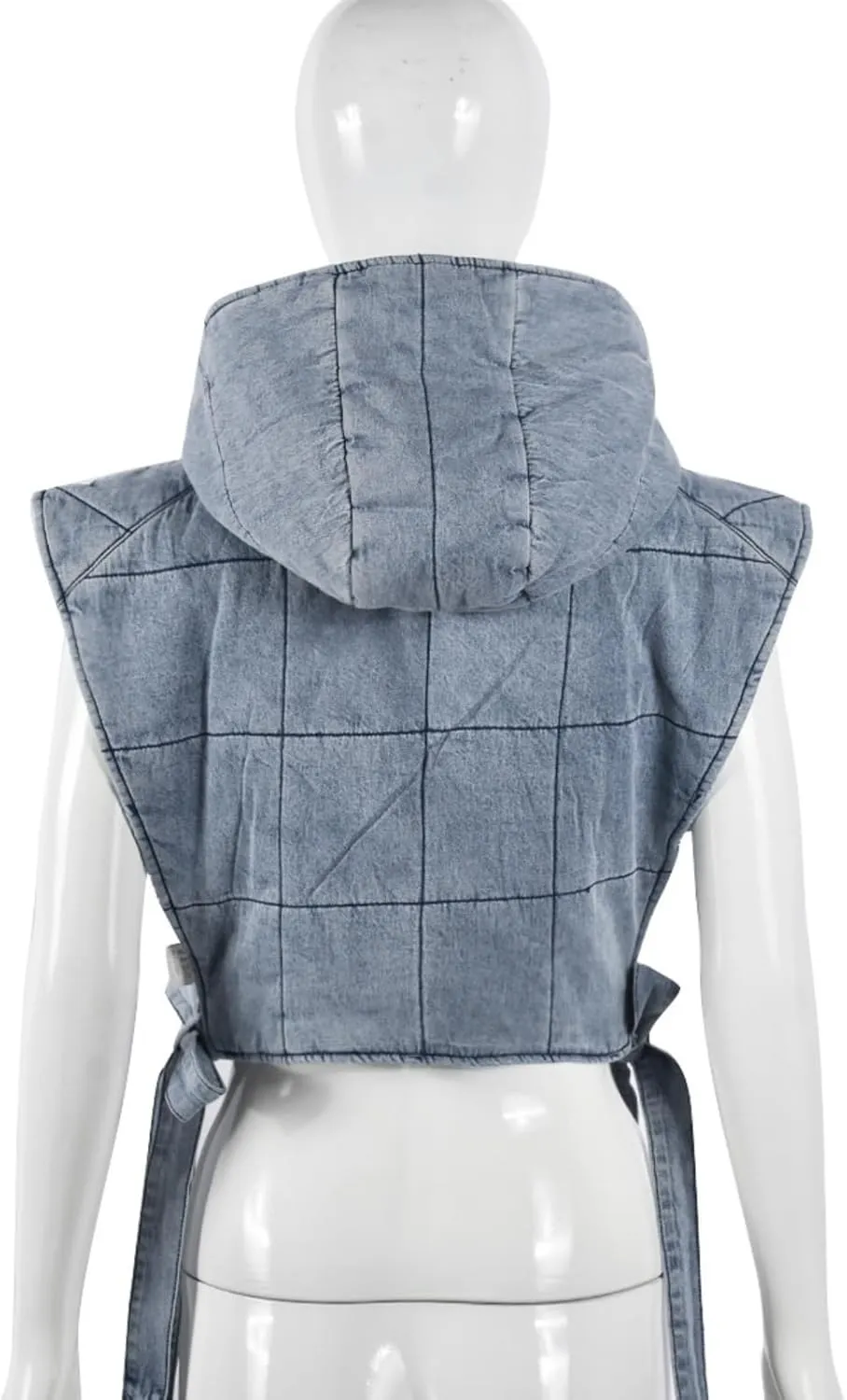 Womens Causal Sleeveless Hooded Denim Vest Zipper Padded Vest Relax Fit Jean Vest Outwear Cropped Vest Jacket