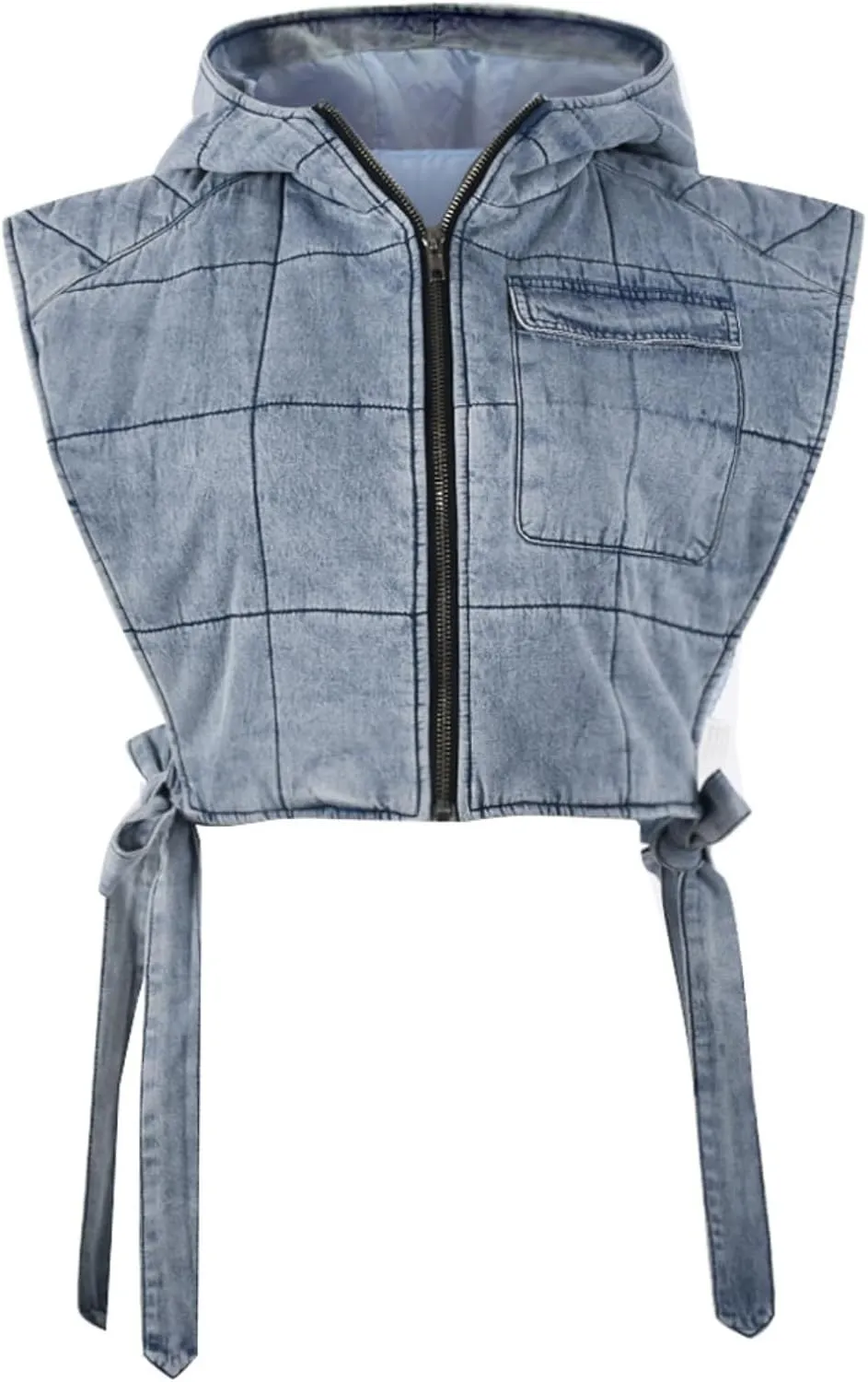 Womens Causal Sleeveless Hooded Denim Vest Zipper Padded Vest Relax Fit Jean Vest Outwear Cropped Vest Jacket