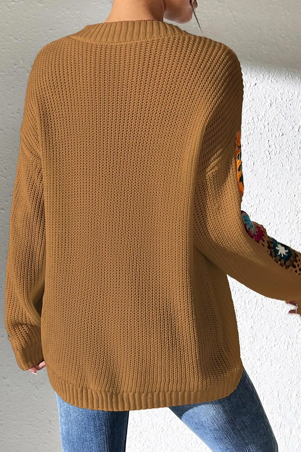 Womens Classic Boho Floral Crochet Long Sleeve Sweaters Casual Pullover Knitwear for Fall Winter Basic Tops 2024