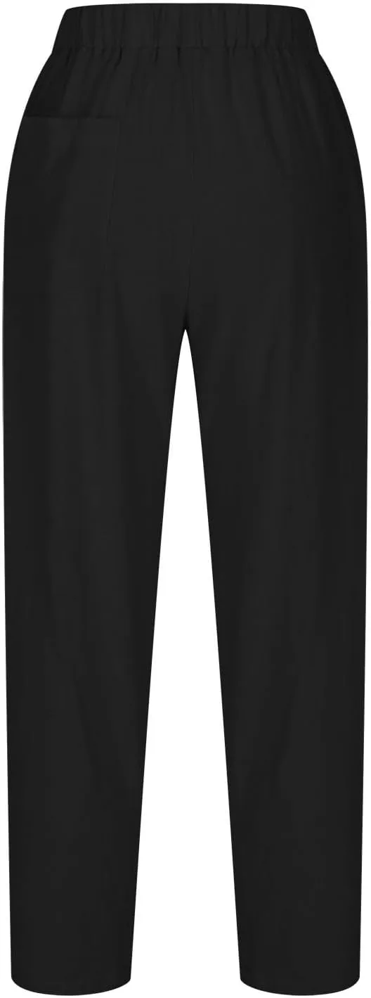 Women's Cotton Linen Harem Pants Casual Baggy High Waisted Elastic Pants Trousers with Pockets Wide Leg Palazzo Pants
