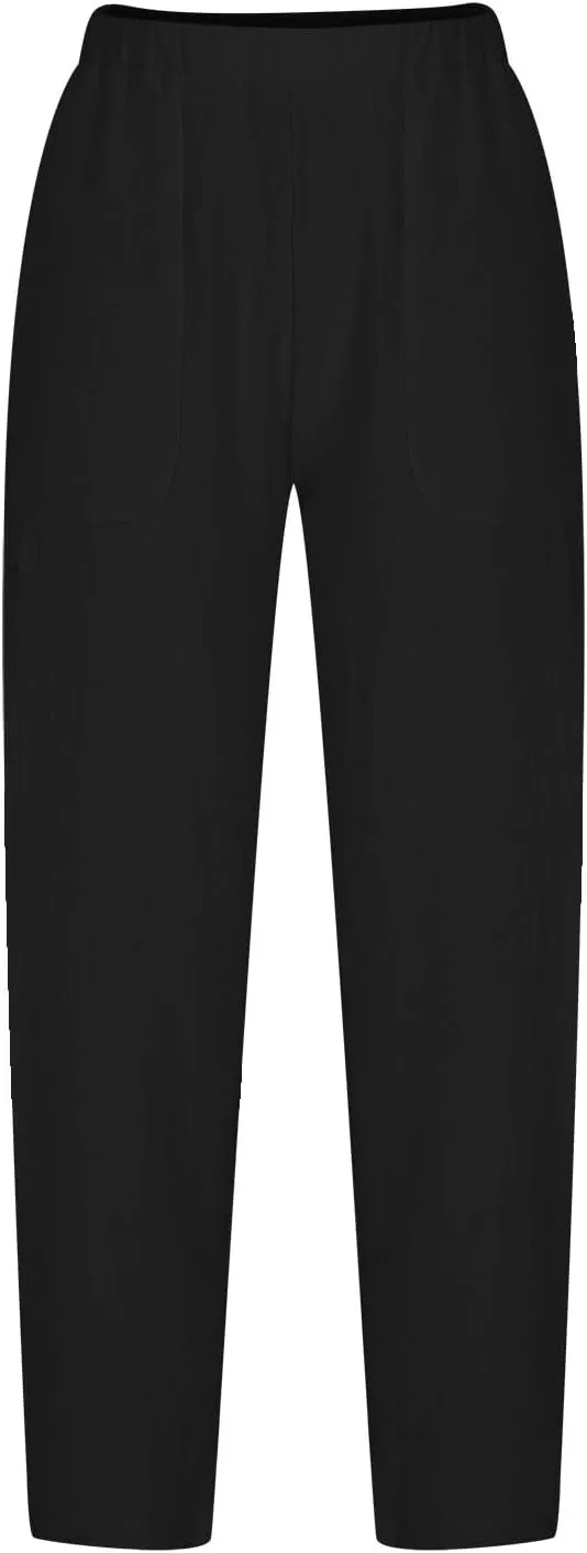 Women's Cotton Linen Harem Pants Casual Baggy High Waisted Elastic Pants Trousers with Pockets Wide Leg Palazzo Pants