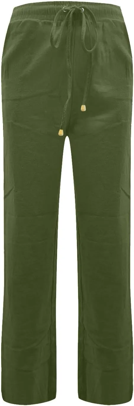 Womens Cotton Linen Pants Lightweight Summer Casual Relax Fit Elastic Waist Plus Size Solid Lounge Long Trousers