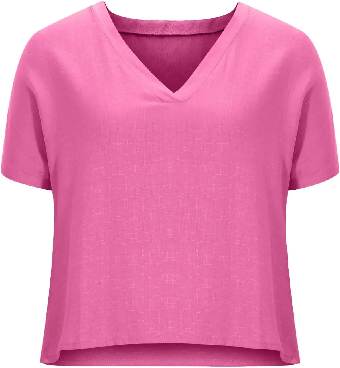 Women's Cotton Linen V Neck Boxy Top Casual Plain Blouses Short Sleeve T Shirt Loose Fit Tunic Summer Tops Basic Tee