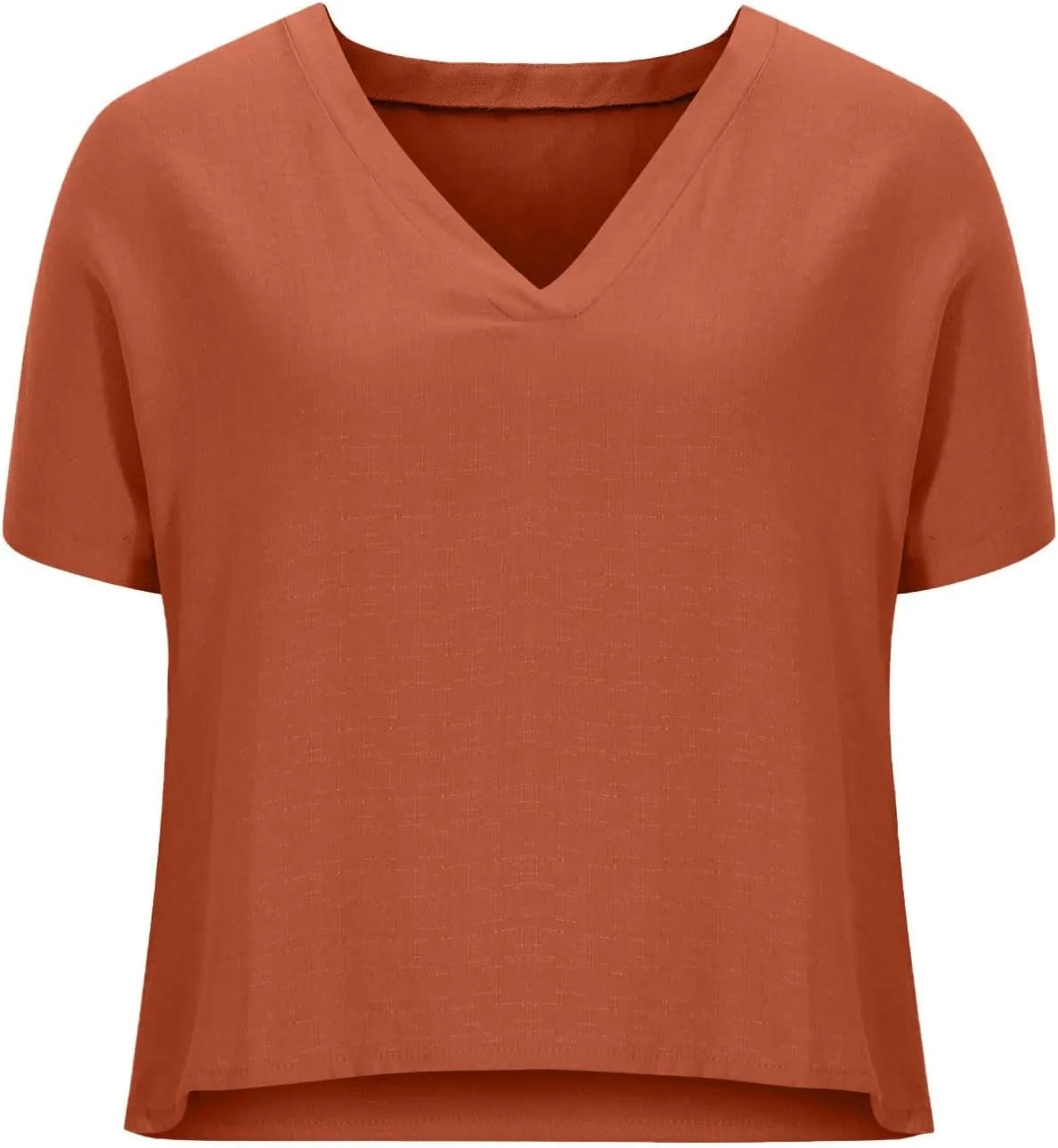 Women's Cotton Linen V Neck Boxy Top Casual Plain Blouses Short Sleeve T Shirt Loose Fit Tunic Summer Tops Basic Tee