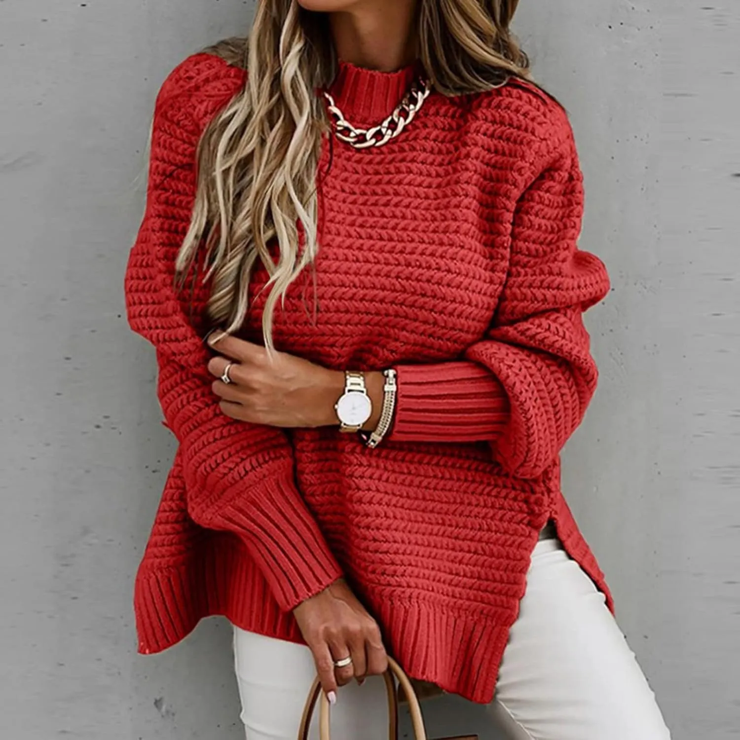 Women's Crew Neck Cable Knit Pullover Sweater Long Sleeve Casual Relaxed Fit Soft Cozy Knitwear Fall Winter Layering
