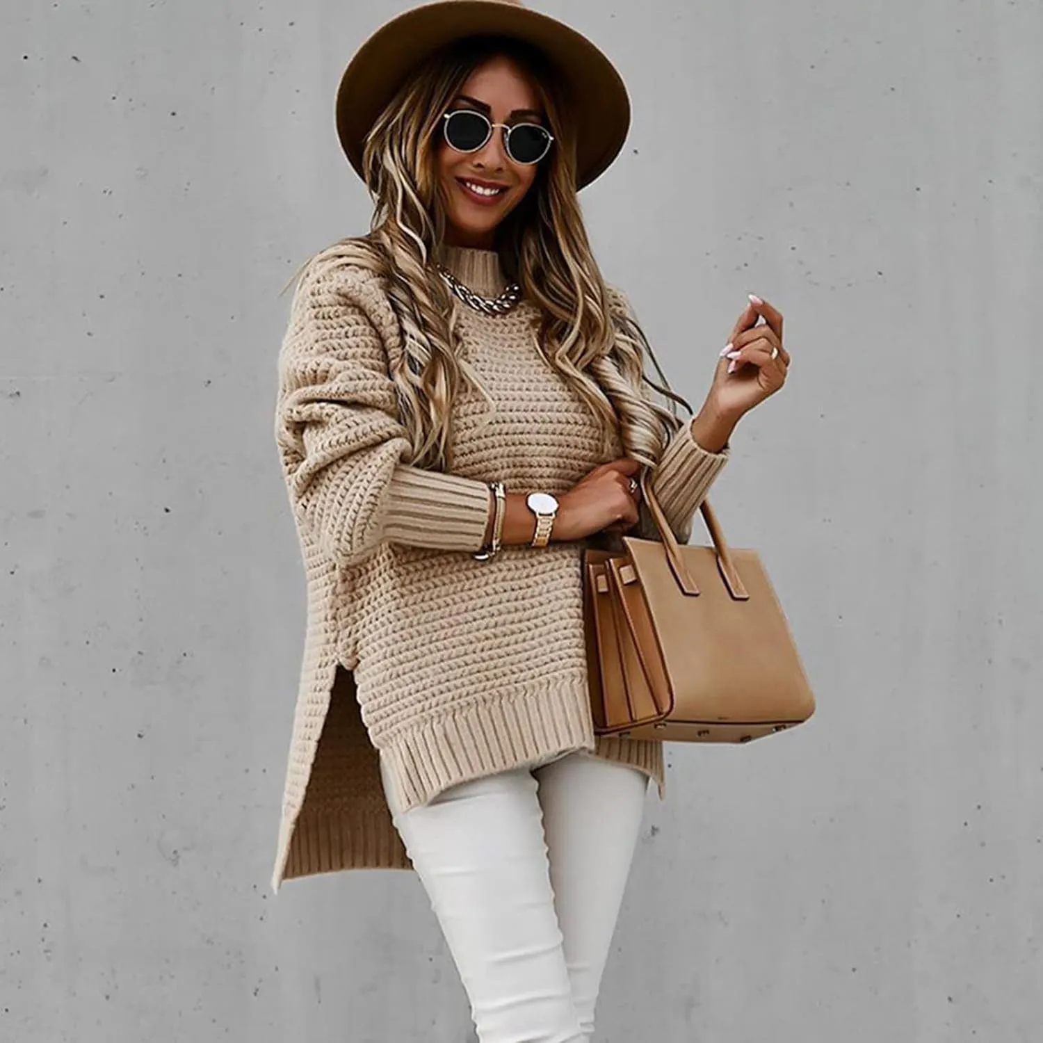 Women's Crew Neck Cable Knit Pullover Sweater Long Sleeve Casual Relaxed Fit Soft Cozy Knitwear Fall Winter Layering