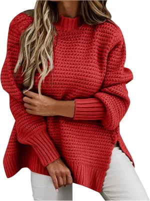 Women's Crew Neck Cable Knit Pullover Sweater Long Sleeve Casual Relaxed Fit Soft Cozy Knitwear Fall Winter Layering