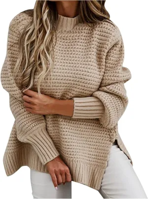 Women's Crew Neck Cable Knit Pullover Sweater Long Sleeve Casual Relaxed Fit Soft Cozy Knitwear Fall Winter Layering