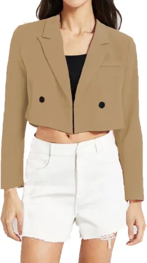 Womens Cropped Blazer Business Casual Lightweight Long Sleeve Suit Jacket Work Office Blazer for Women