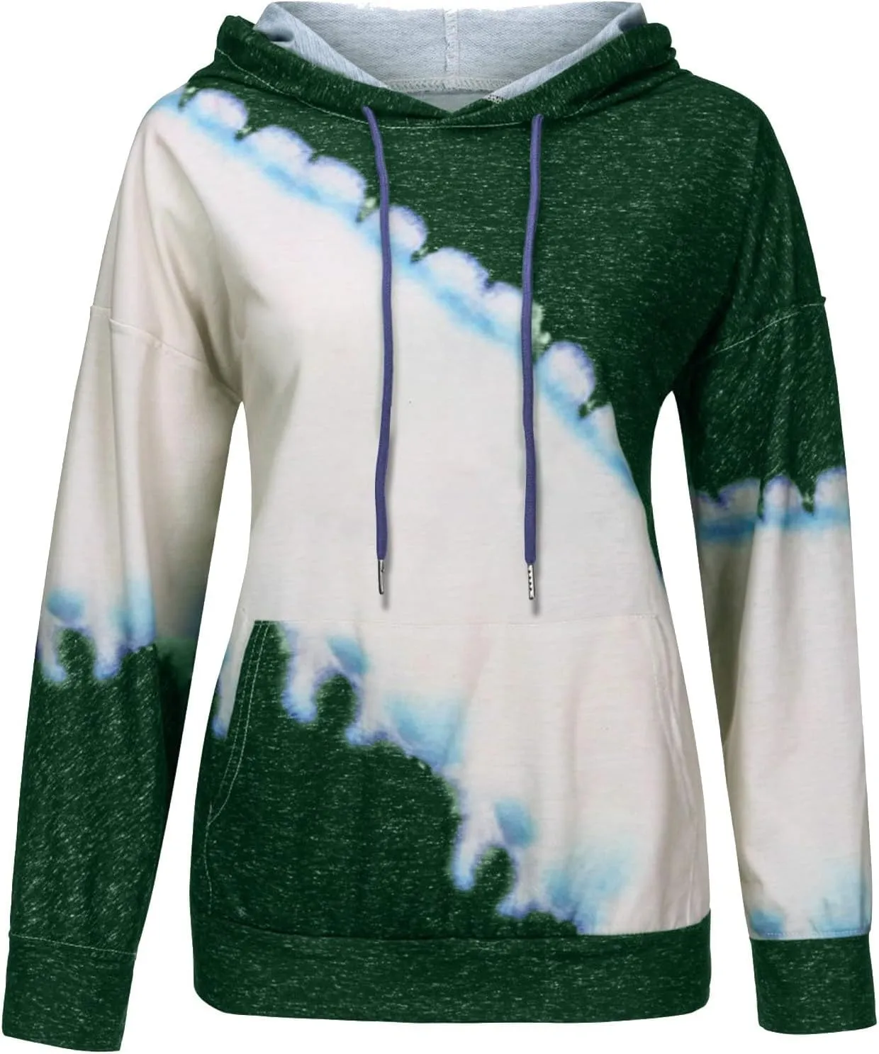 Womens Drawstring Color Block Loose Hooded Sweatshirt Casual Comfy Sweaters Fashion Oversized Tie Dye Long Sleeve Pullover