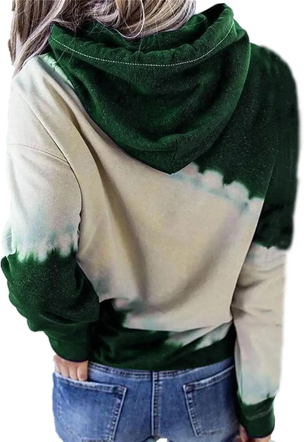 Womens Drawstring Color Block Loose Hooded Sweatshirt Casual Comfy Sweaters Fashion Oversized Tie Dye Long Sleeve Pullover