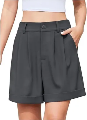 Womens Elastic Waist Wide Leg Suit Tailored Shorts, Shorts for Women Dressy Casual, Trendy Work Shorts
